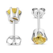 5mm Round Prong-Set Citrine Sterling Silver Stud Earrings - e444